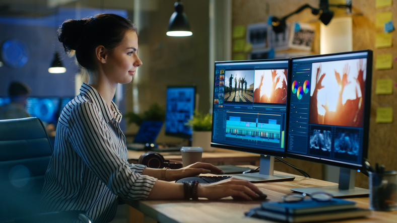 young female video editor providing art and design services
