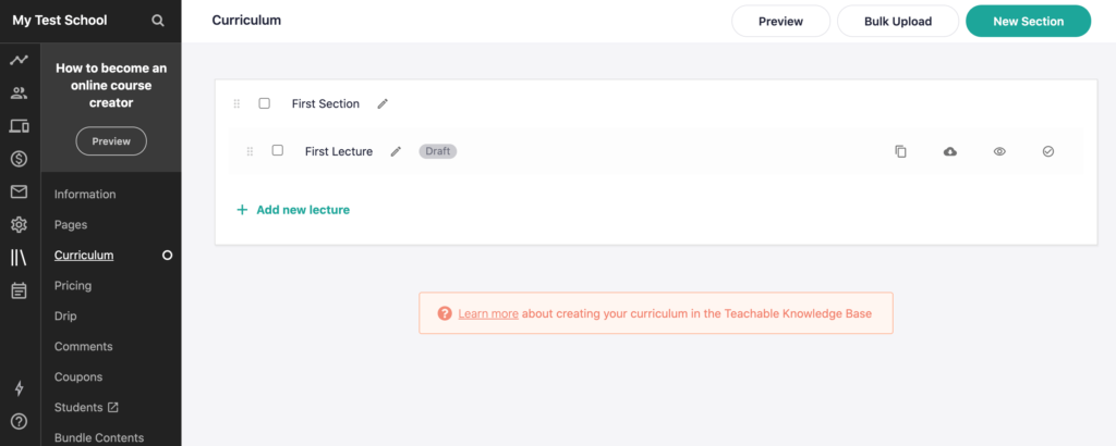 The Teachable learning management system platform.