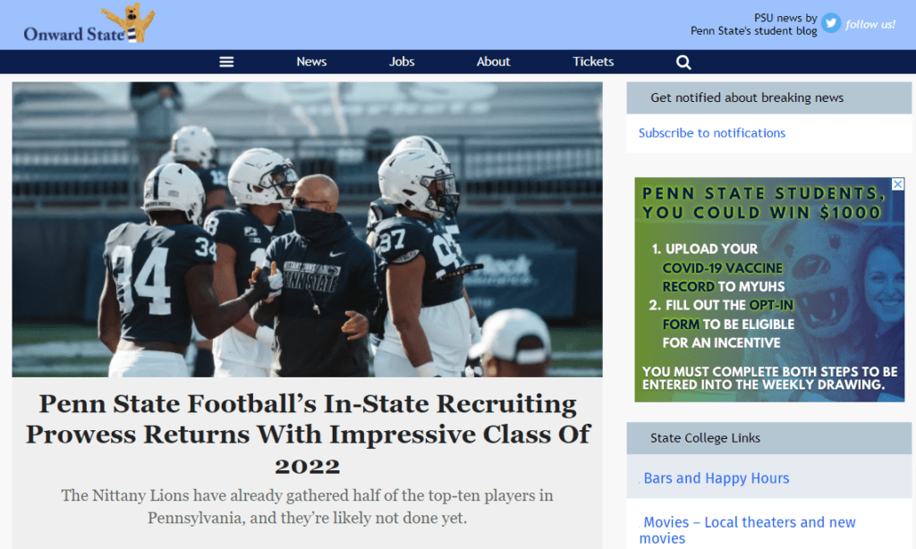 Onward State homepage