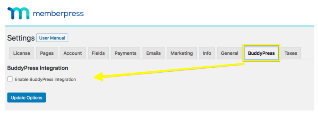 Enable BuddyPress integration in MemberPress