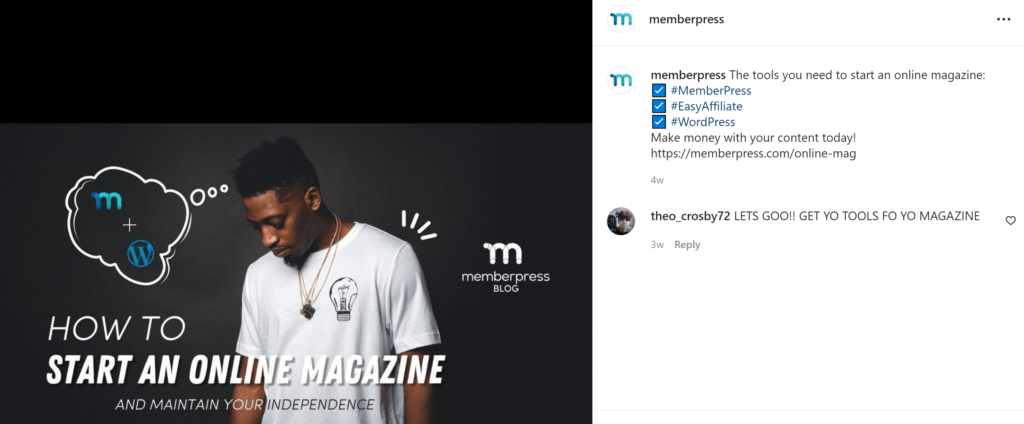 MemberPress instagram post screenshot