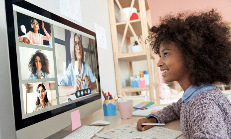 Student learning from teacher through computer screen