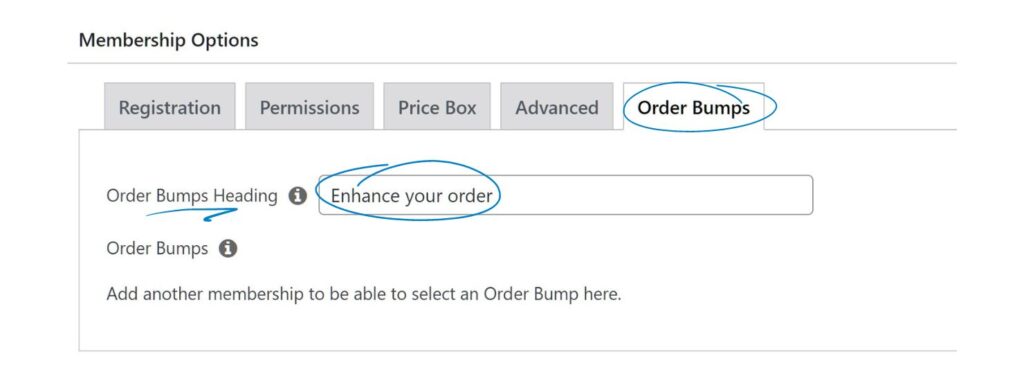 MemberPress Order Bumps tab and custom message