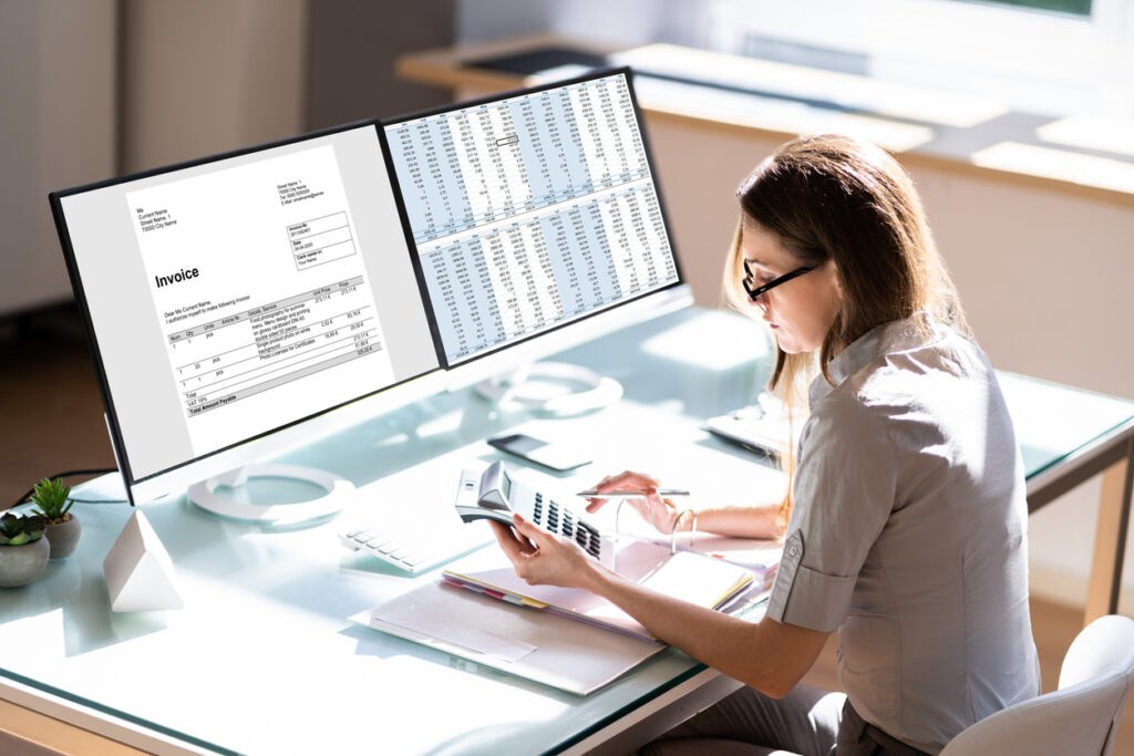 Businesswoman filing records