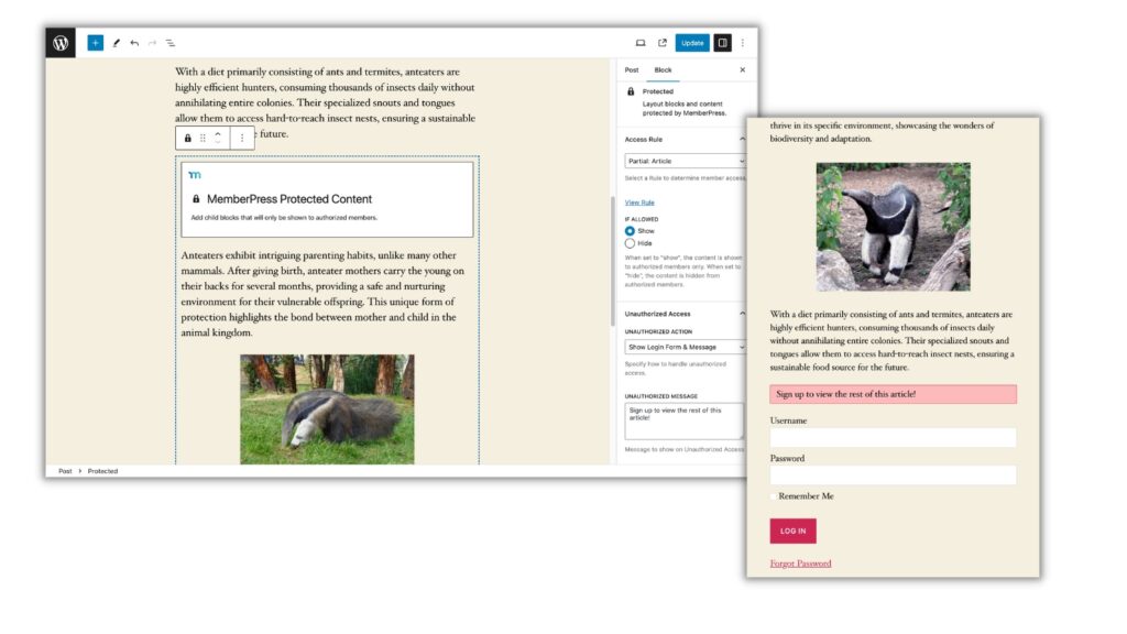 MemberPress Protected Block screenshots