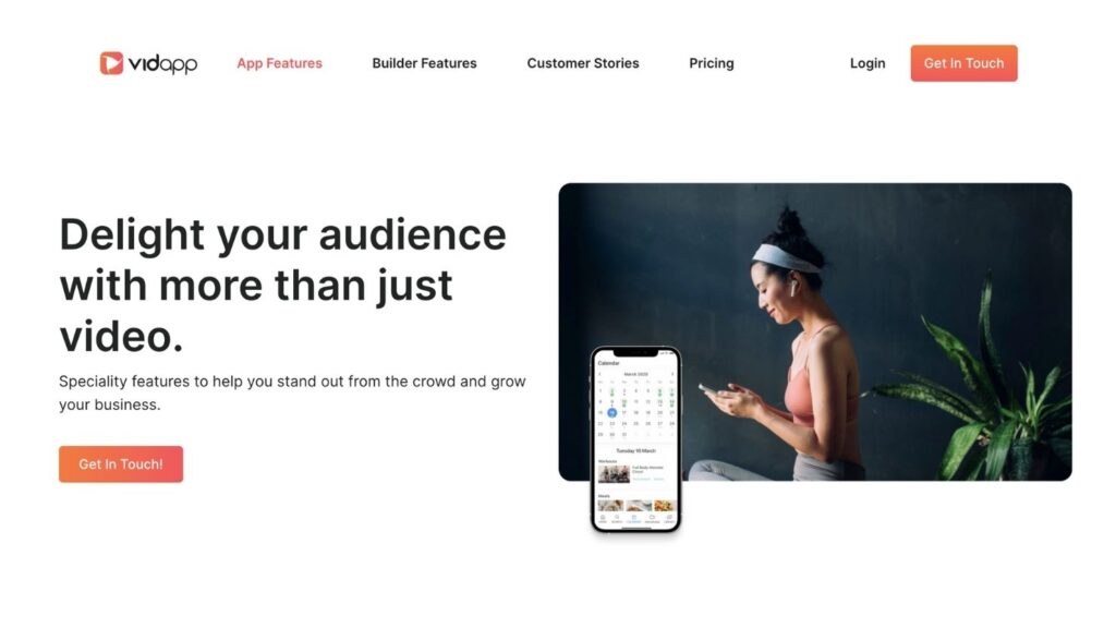 Homepage of VidApp website