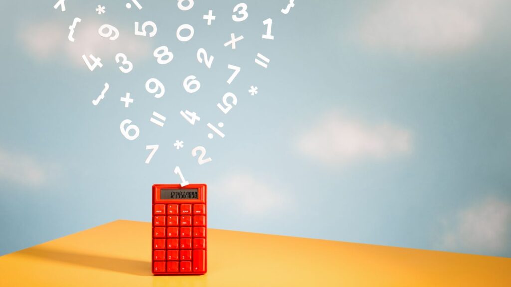 Red Calculator With Floating Numbers