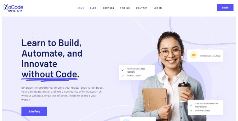 NoCodeUniversity landing page