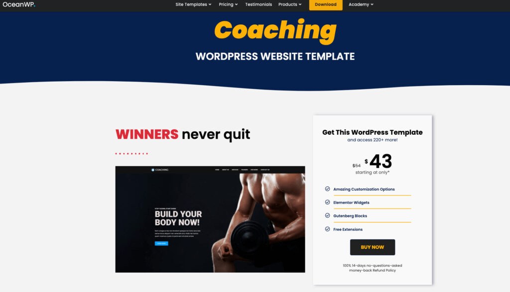 OceanWP coaching WordPress coaching theme