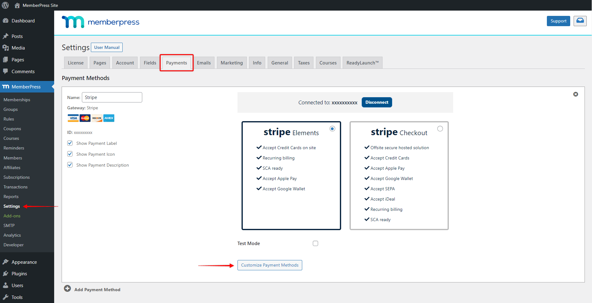 Stripe Gateway Settings