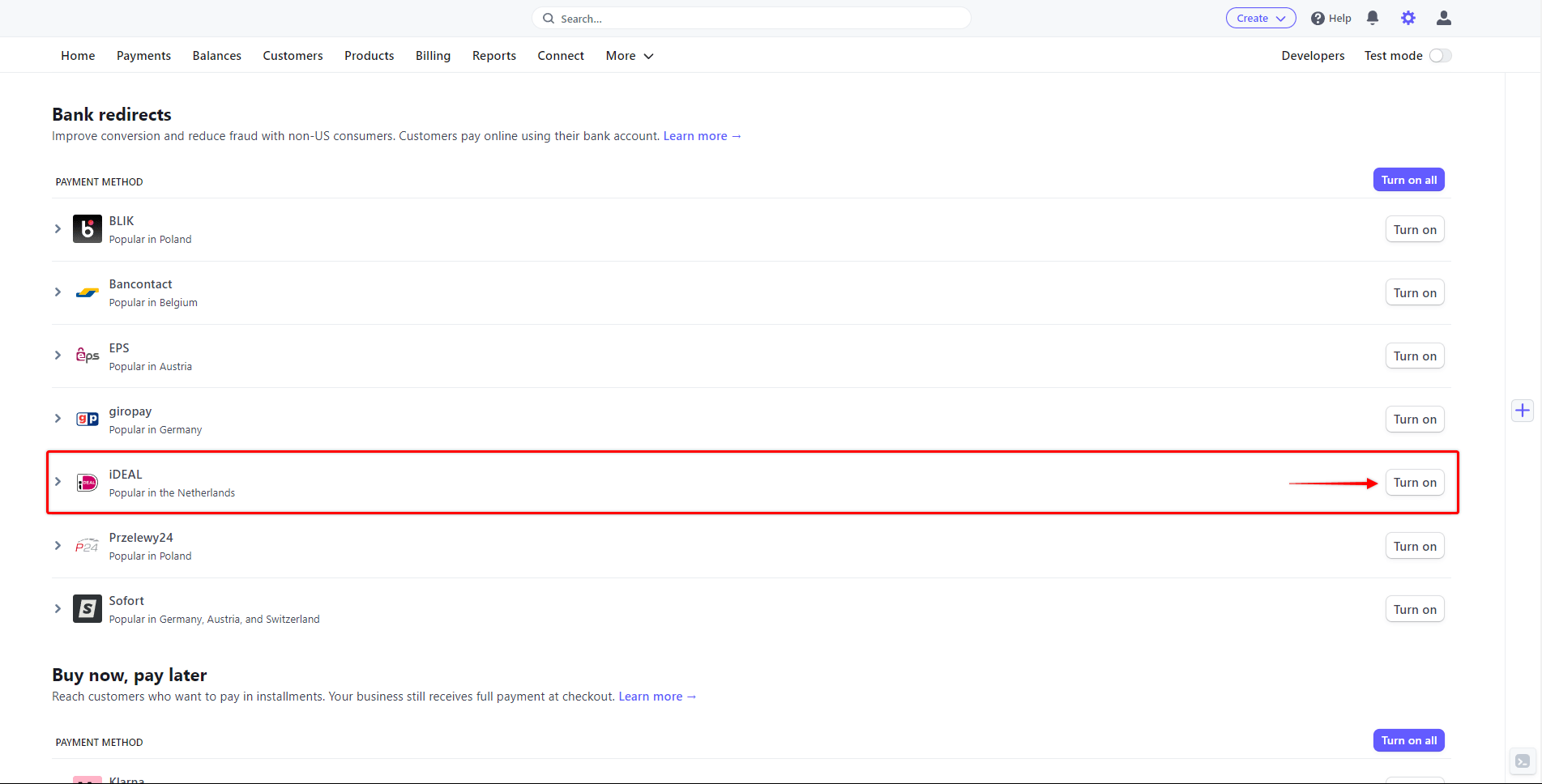 Enable iDEAL in Stripe