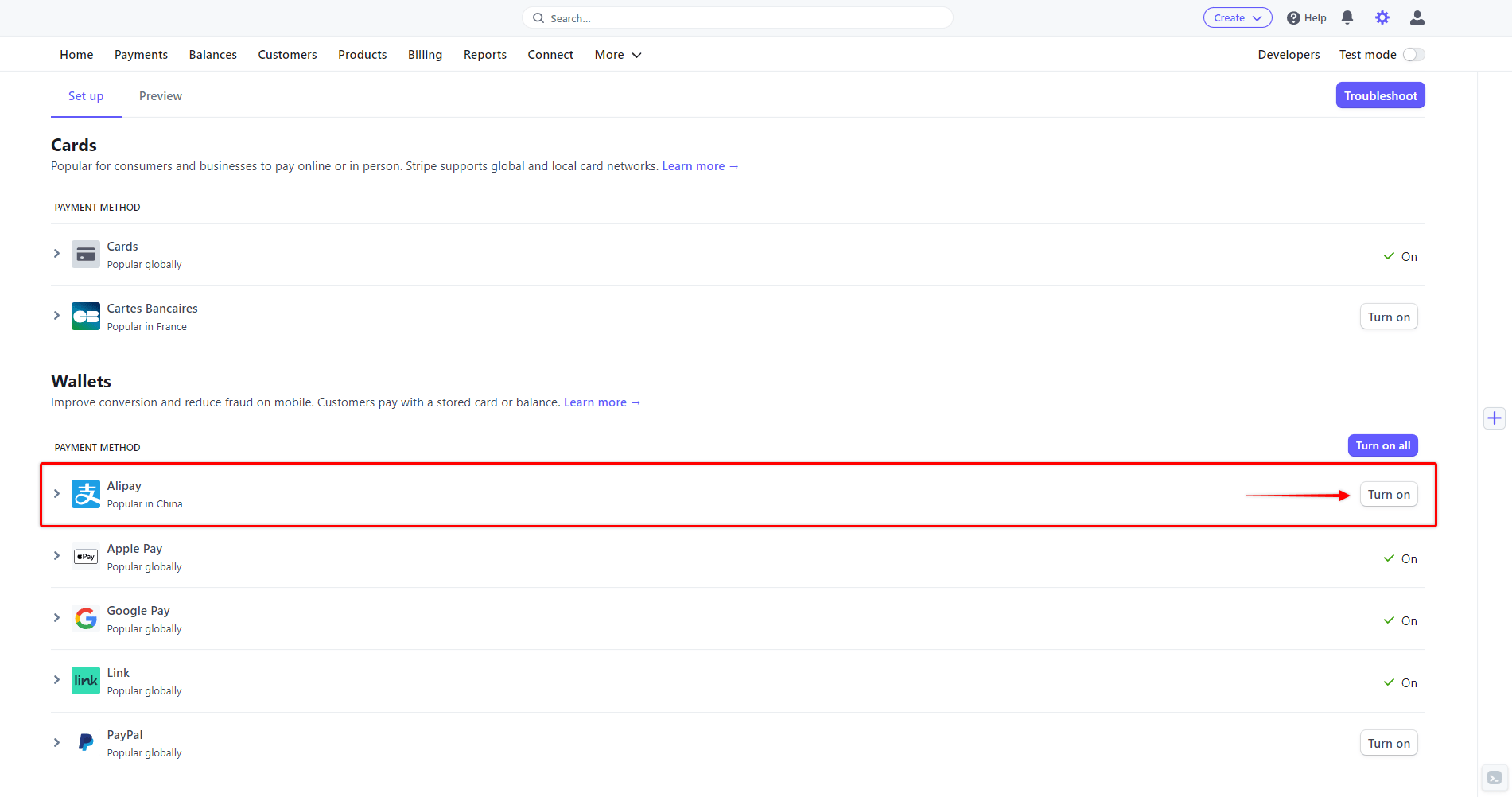 Enable Alipay in Stripe