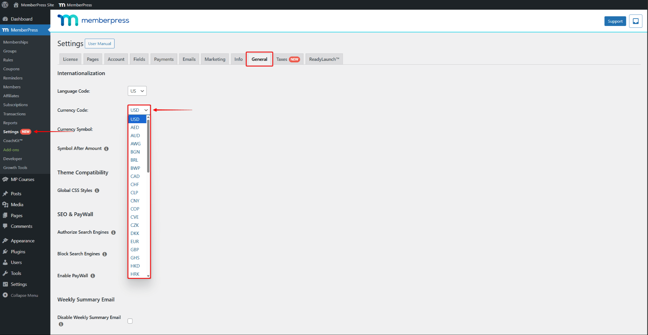 Add Currency Code To MemberPress Currency List