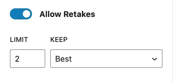 Allow Retakes on a MemberPress Course Quiz backend view.
