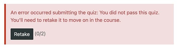 Quiz retake notice for a student.