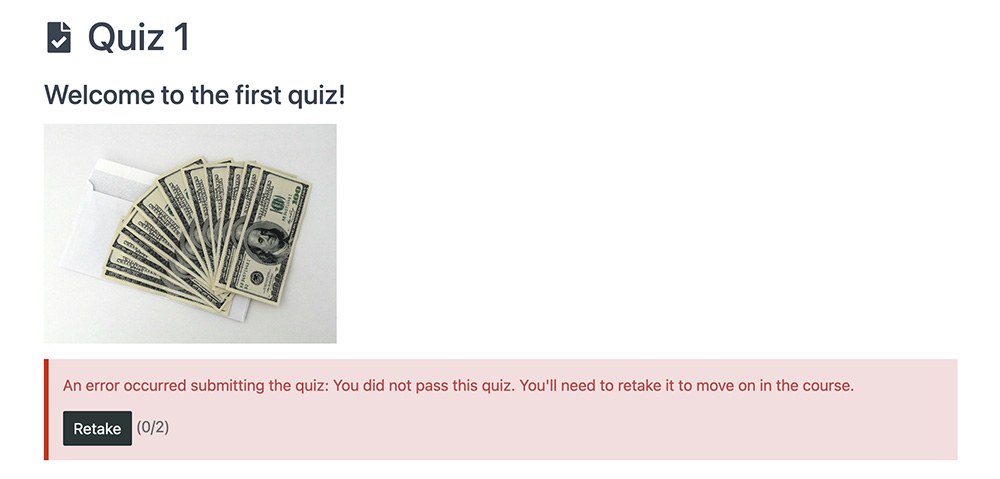 Quiz retake notice.