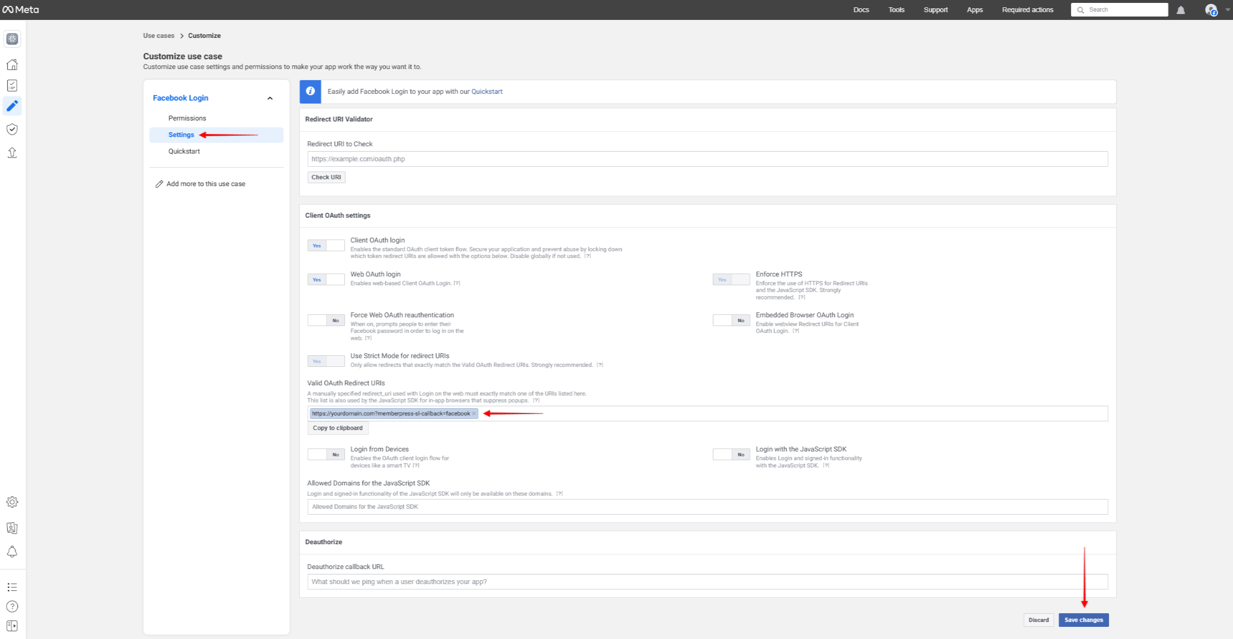 Valid OAuth Redirect URIs