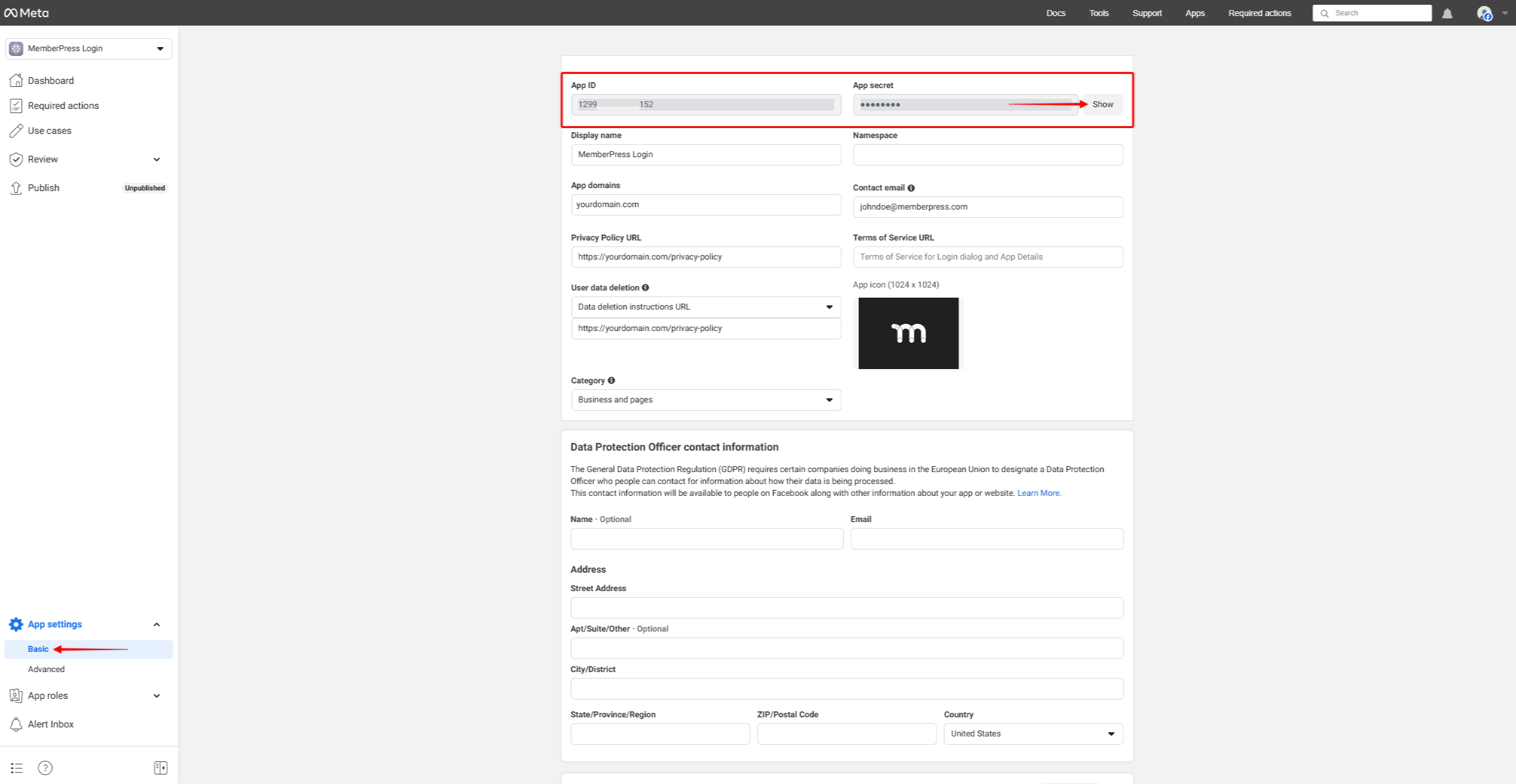 Facebook App Credentials