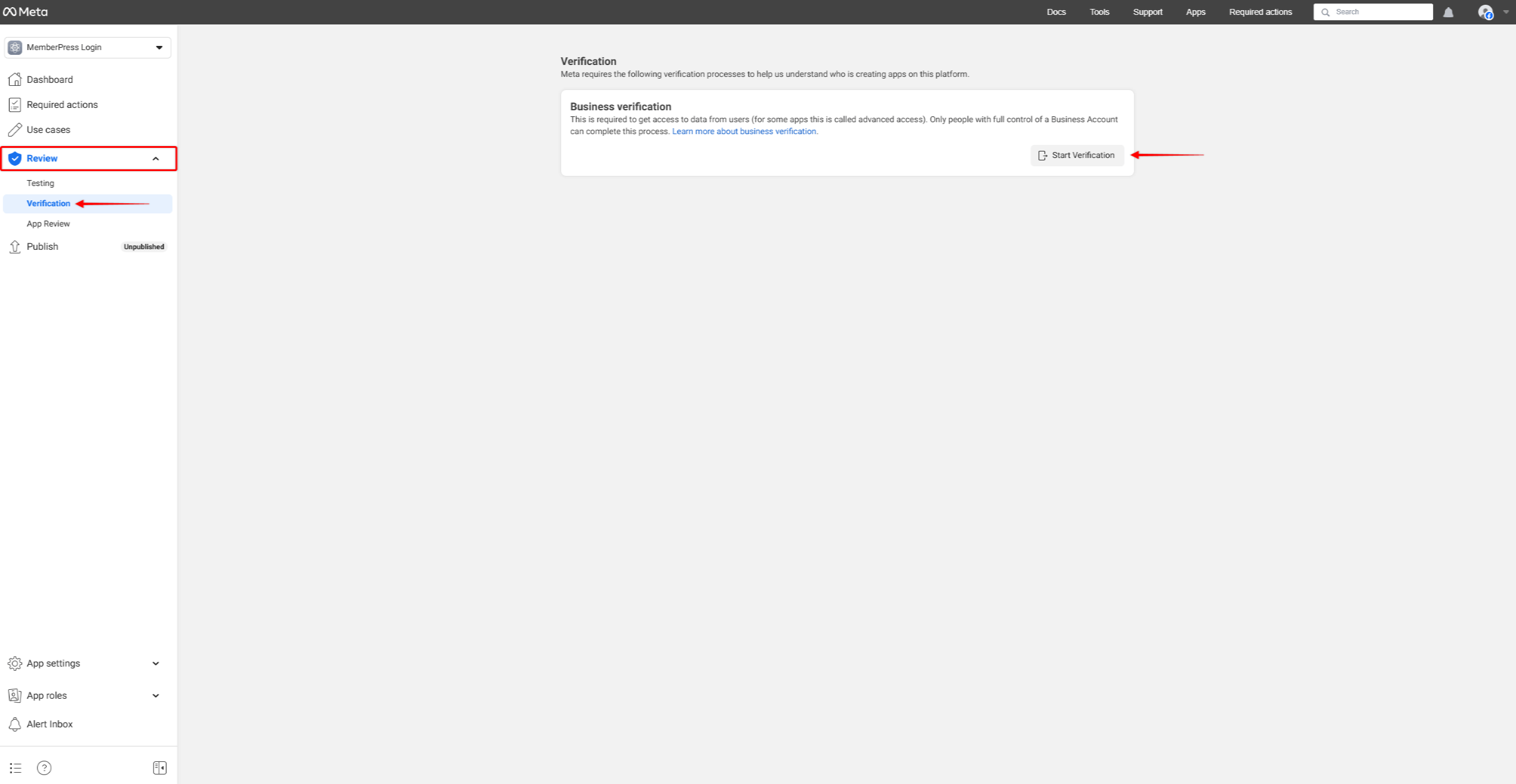 Facebook App Business Verification