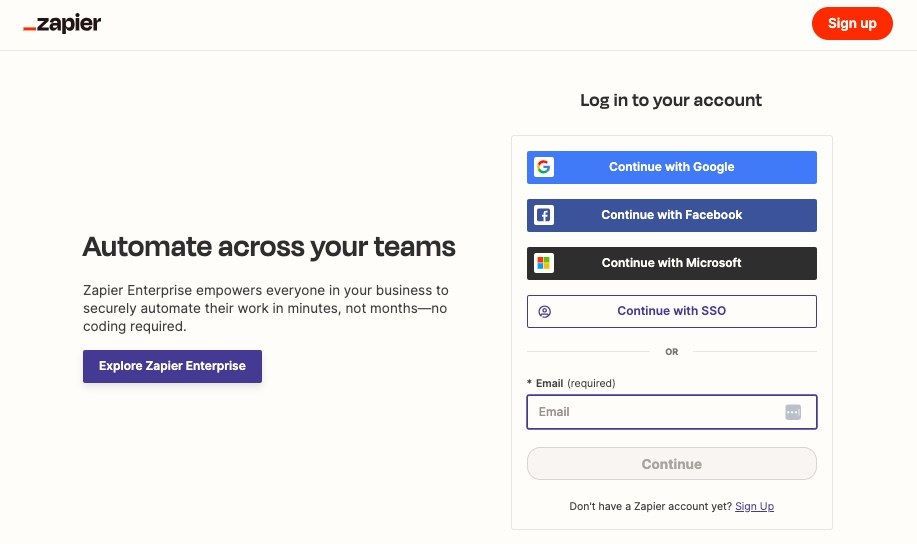 Screenshot of Zapier social login options