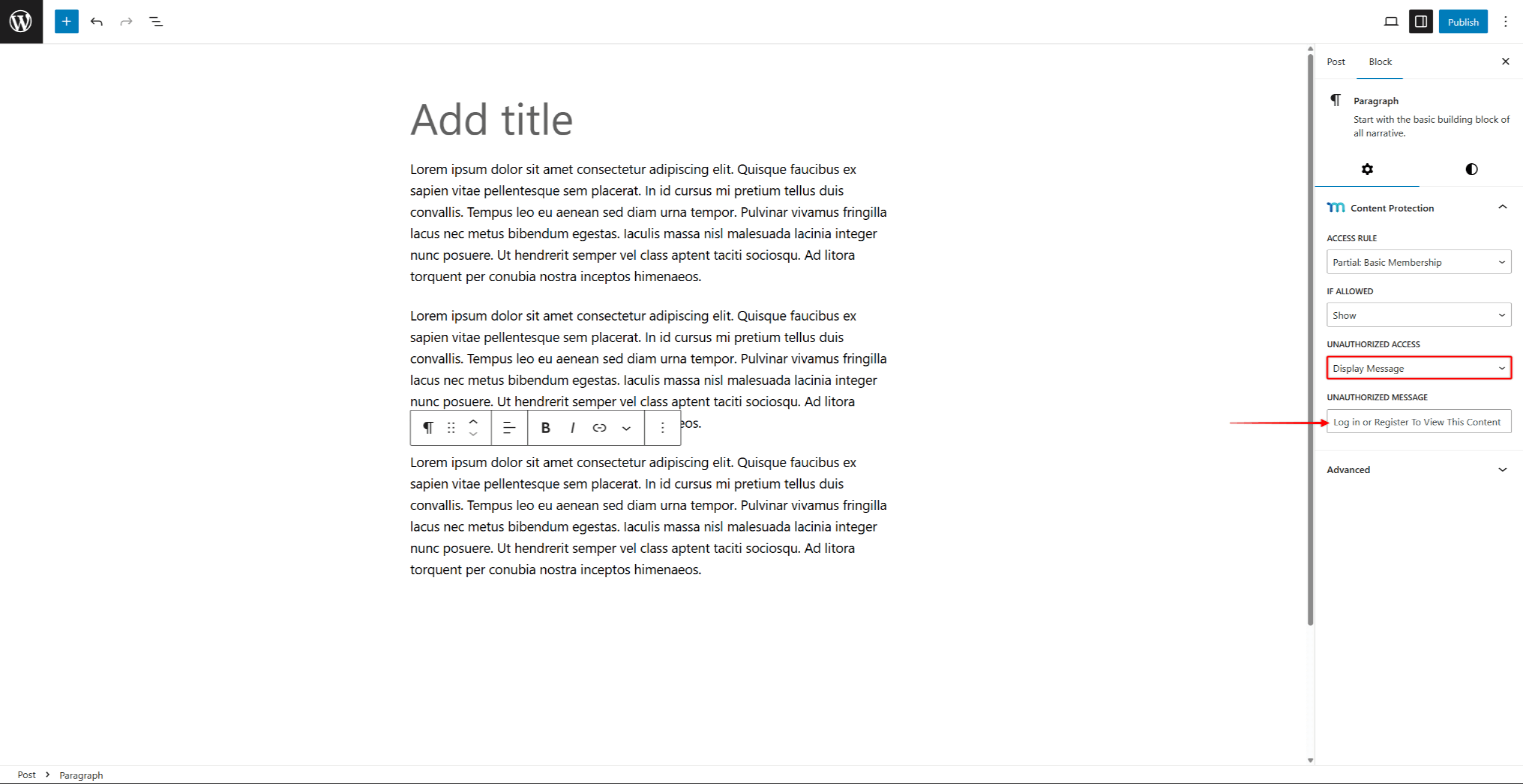 Hide Gutenberg Blocks And Show Custom Message
