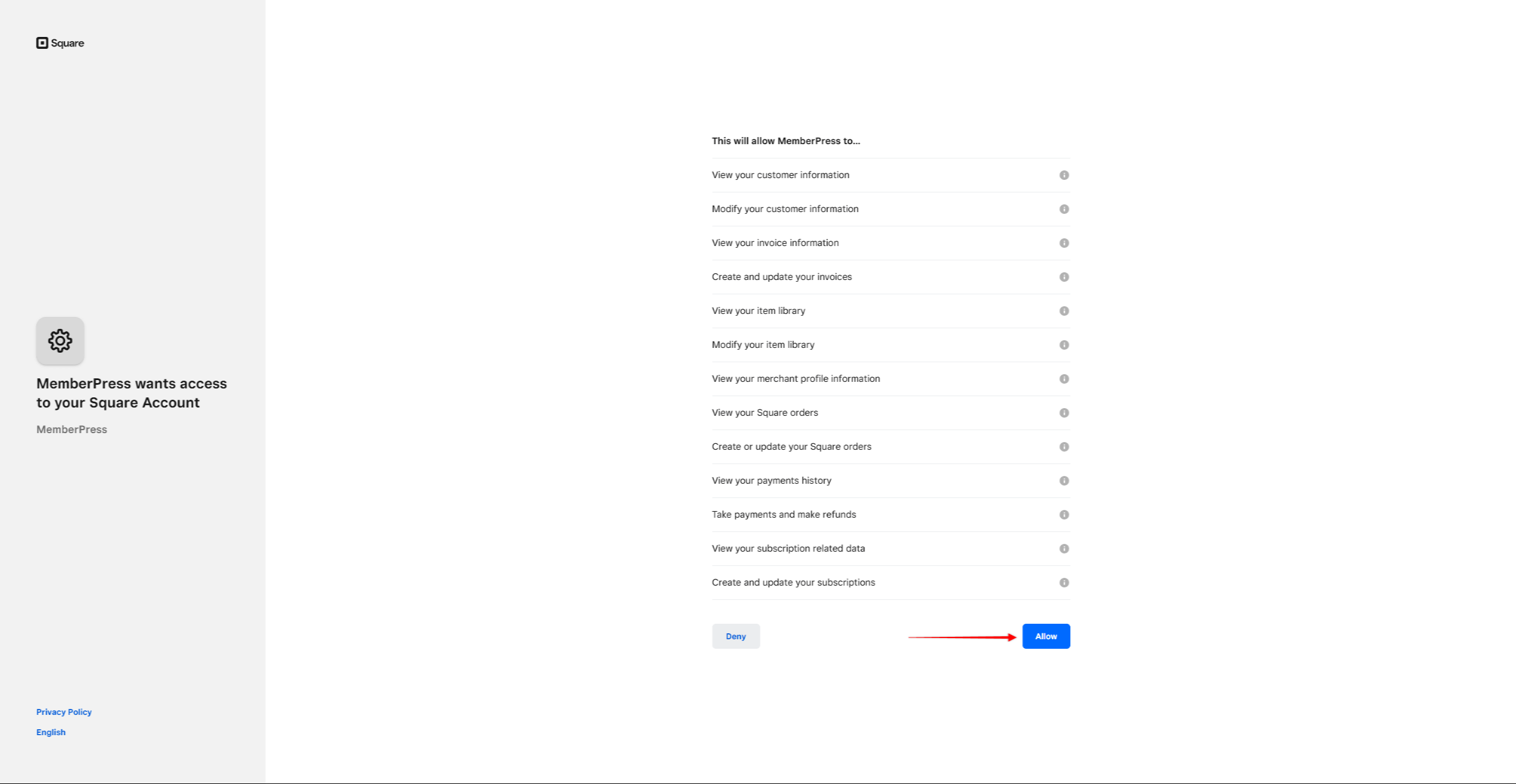 Allow The Square Account Access