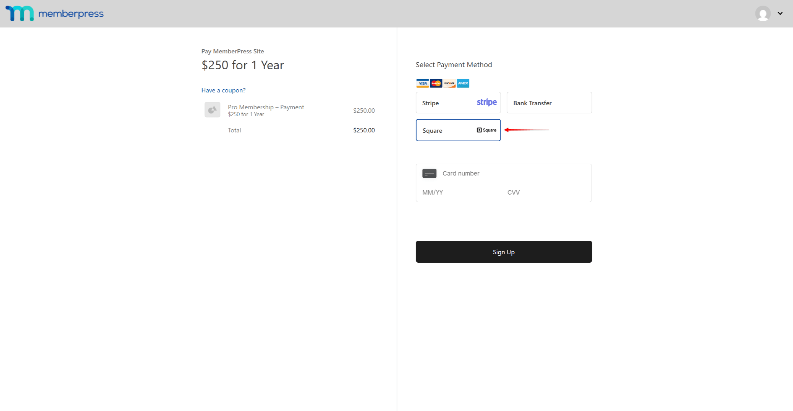 Square Payments On MemberPress Registration Page