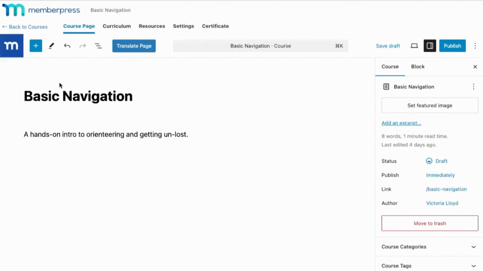 Gif showing the process of building out a curriculum with the MemberPress Courses online course builder