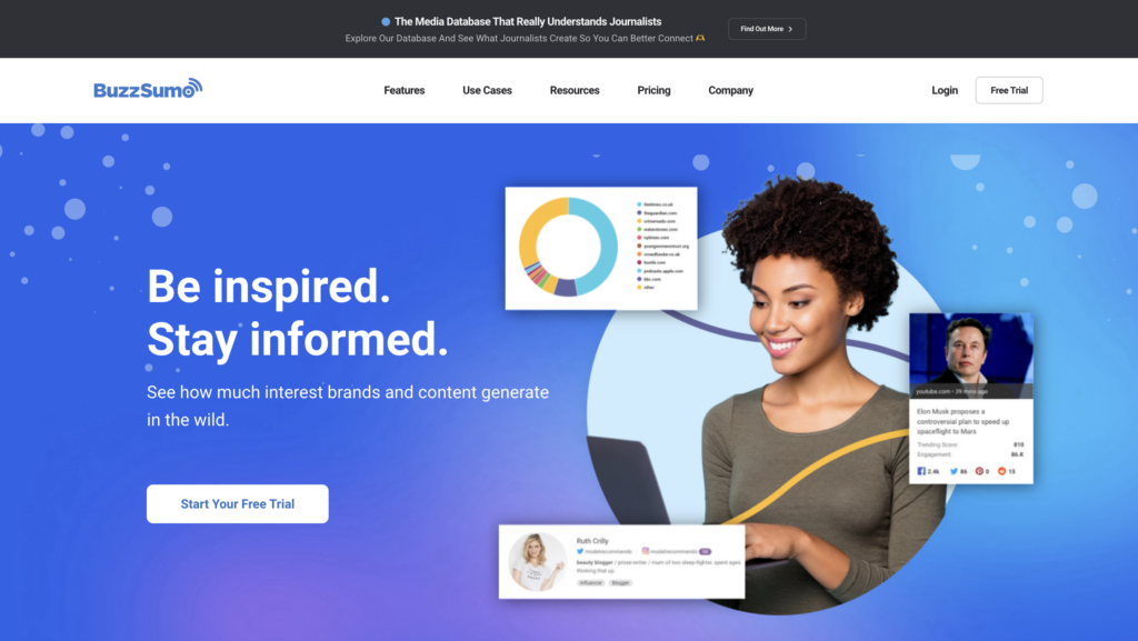 Screenshot of BuzzSumo homepage - a tool for headline generation