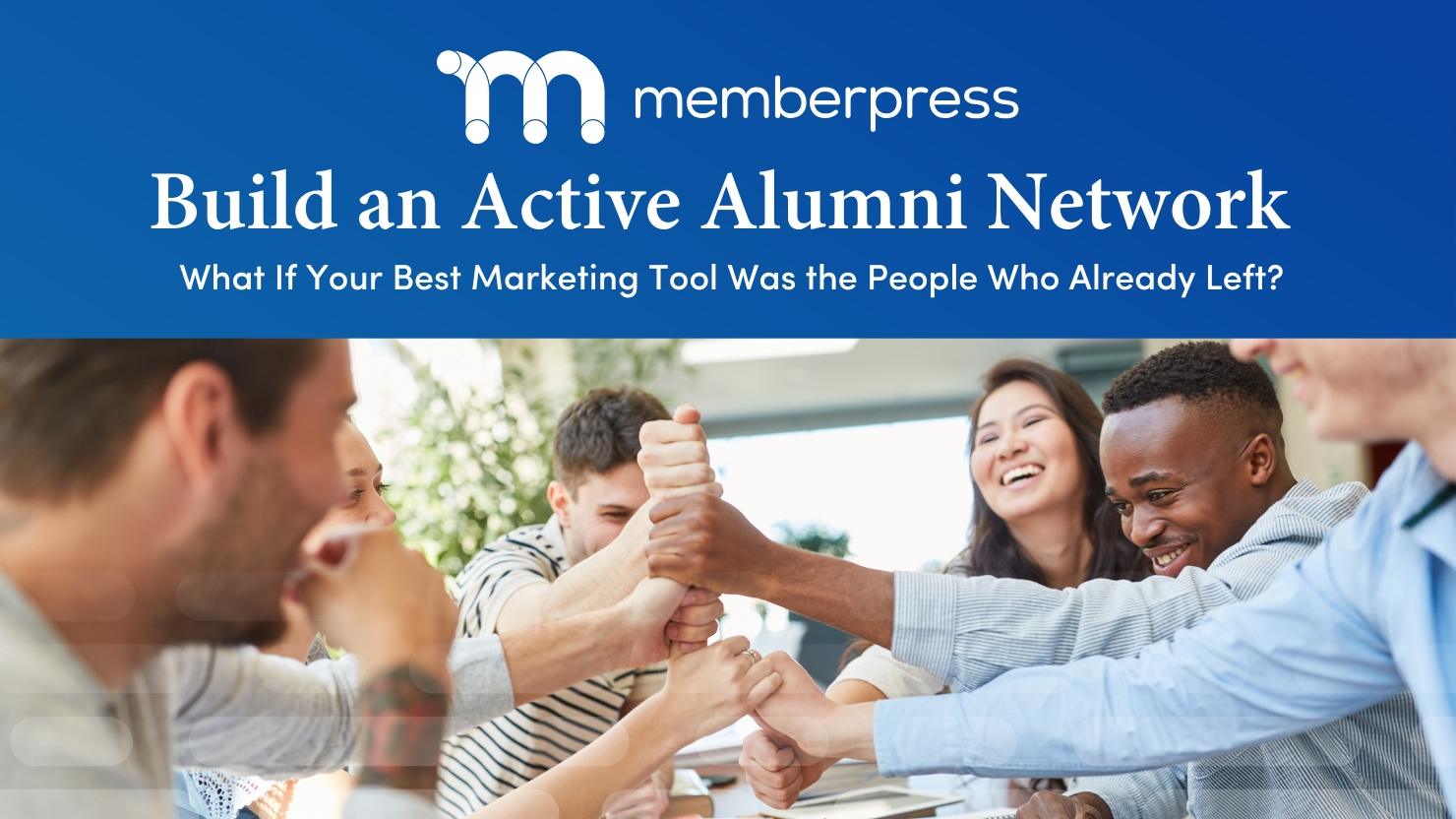 Build a Strong Alumni Network Title image showing students high-fiving across a table