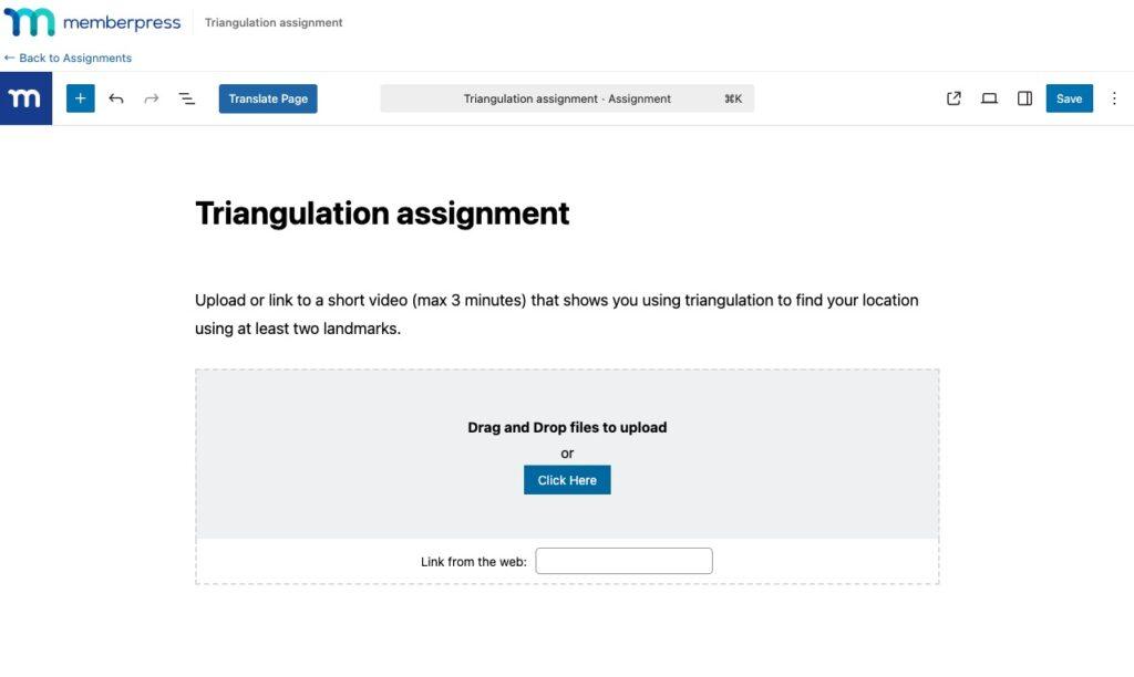 Screenshot of the MemberPress Courses Assignment Add-on interface
